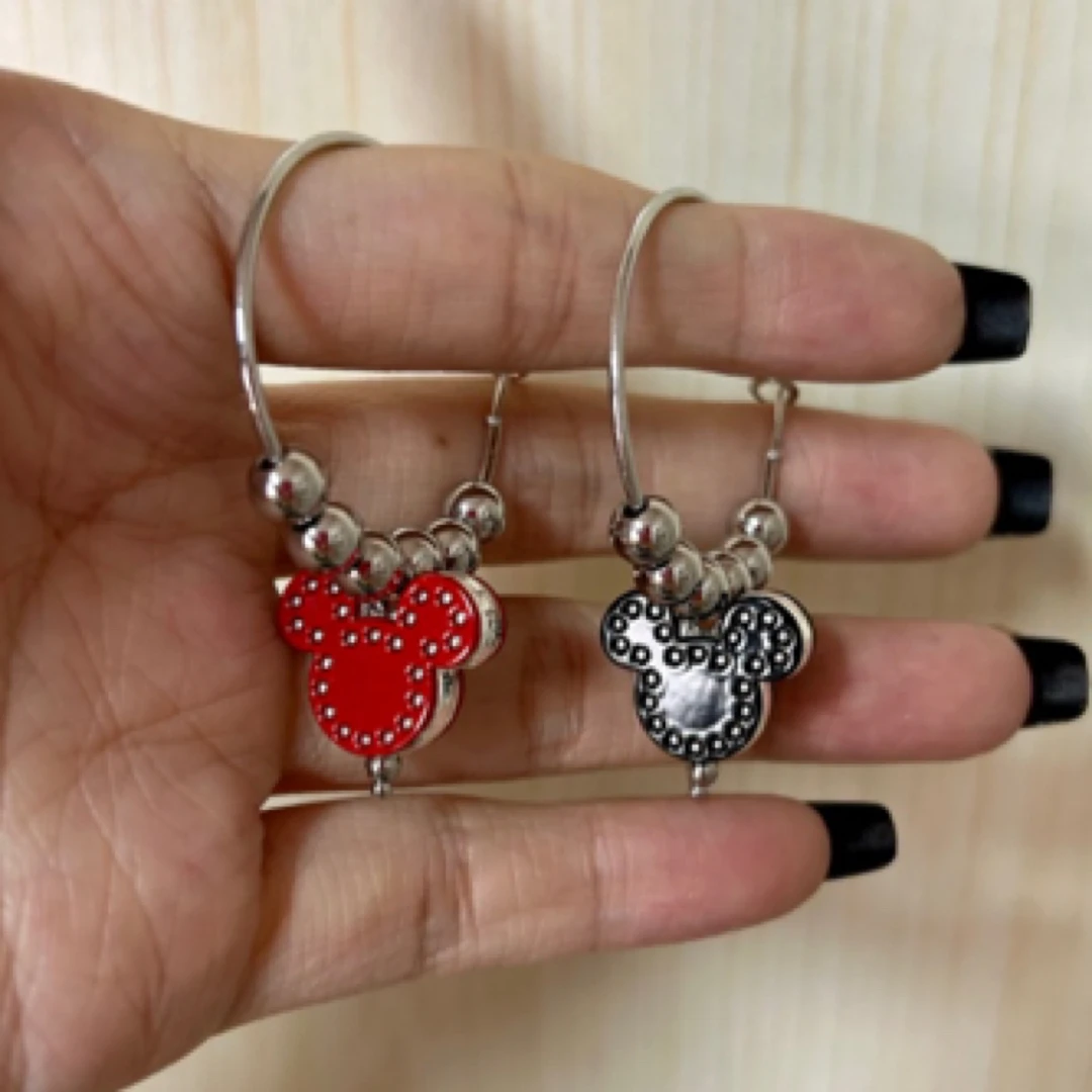 铜合金耳饰 06735小众设计感精致气质串珠黑红鼠Ab款耳圈