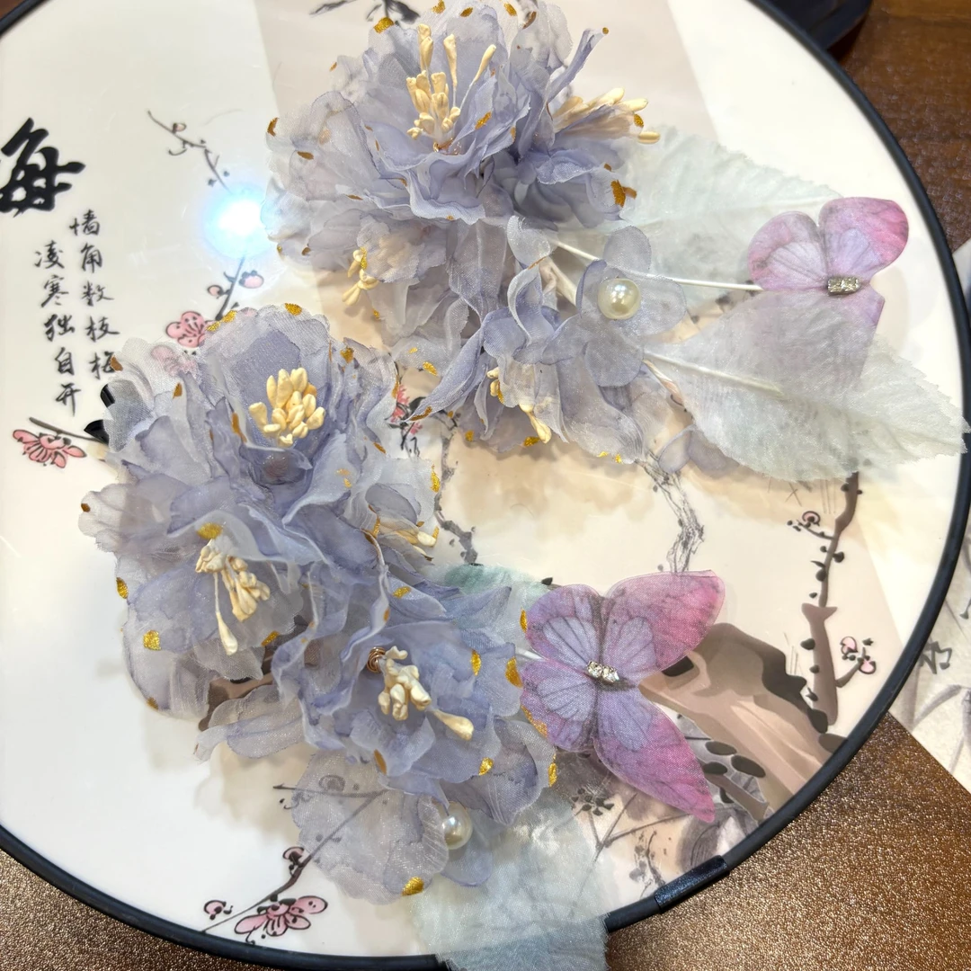 【云鬓花颜阁烫花发夹】雾蝶紫华（孤品）对夹新中式汉服古风发饰B186