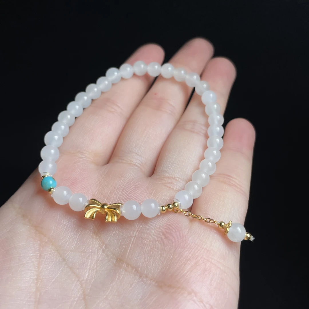 L【玉氏珠宝】925银和田玉白玉手串-约5mm 多样性发一 CAN820929