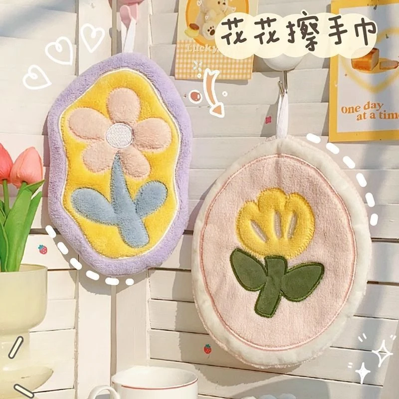 可爱花花擦手巾可挂式强吸水速干家用不掉毛儿童手帕洗手间厚抹布