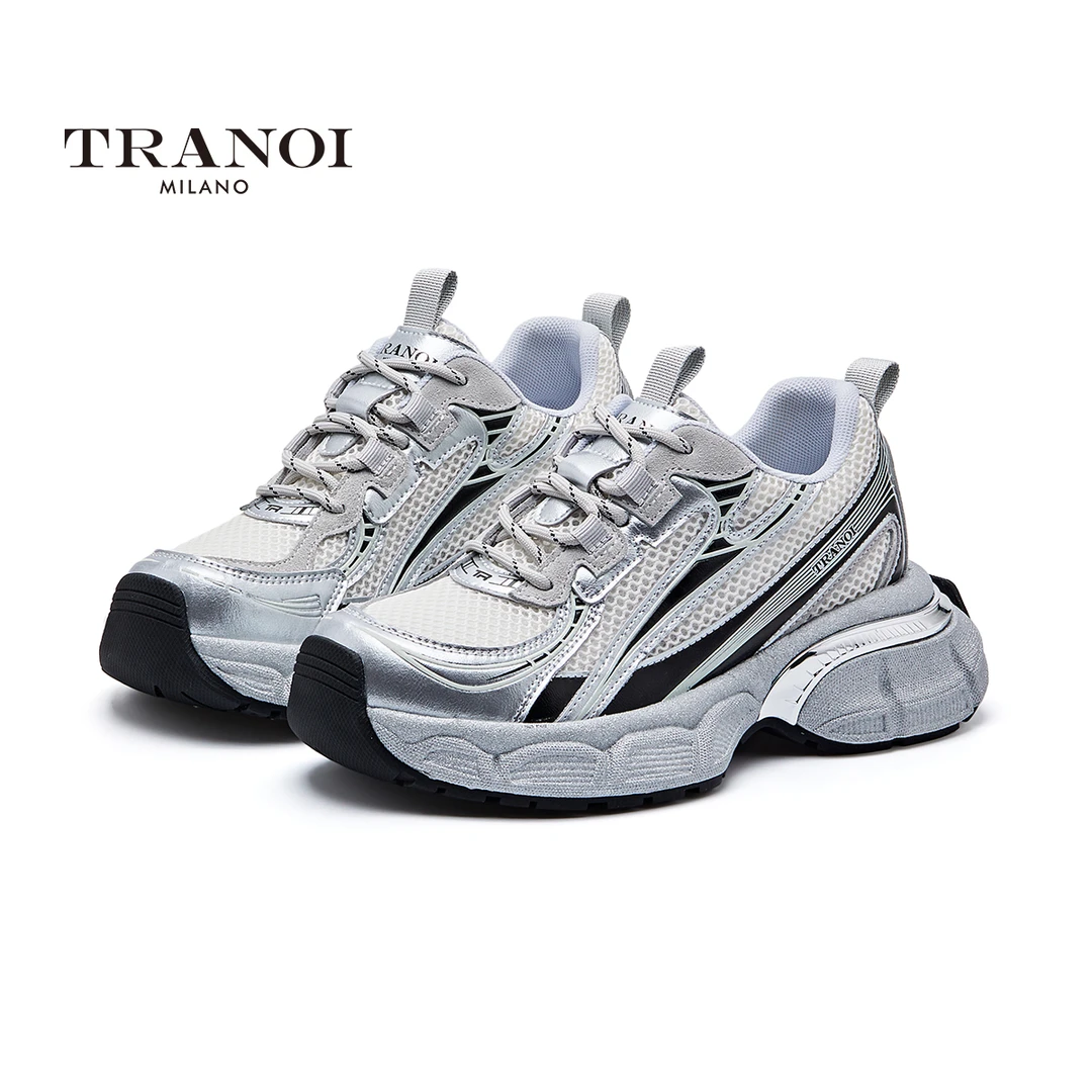 TRANOI特诺伊 增高厚底老爹鞋女夏季网面透气时尚休闲运动潮鞋
