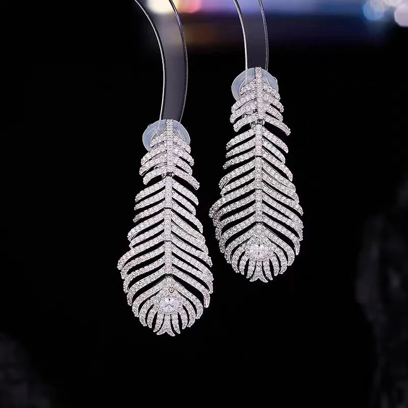 铜合金锆石耳饰 【流光羽翼】小众设计高级感羽毛闪耀轻奢耳饰
