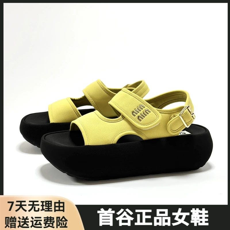 网红爆款魔术贴外穿一字扣带凉鞋女夏款厚底显脚小增高休闲沙滩鞋