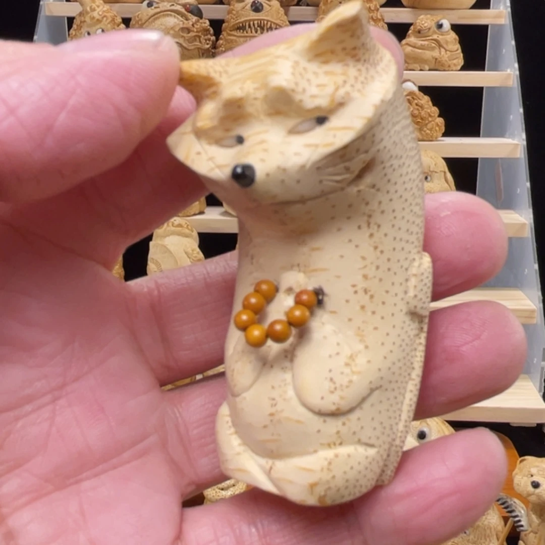 竹竹根雕狐狸手把件