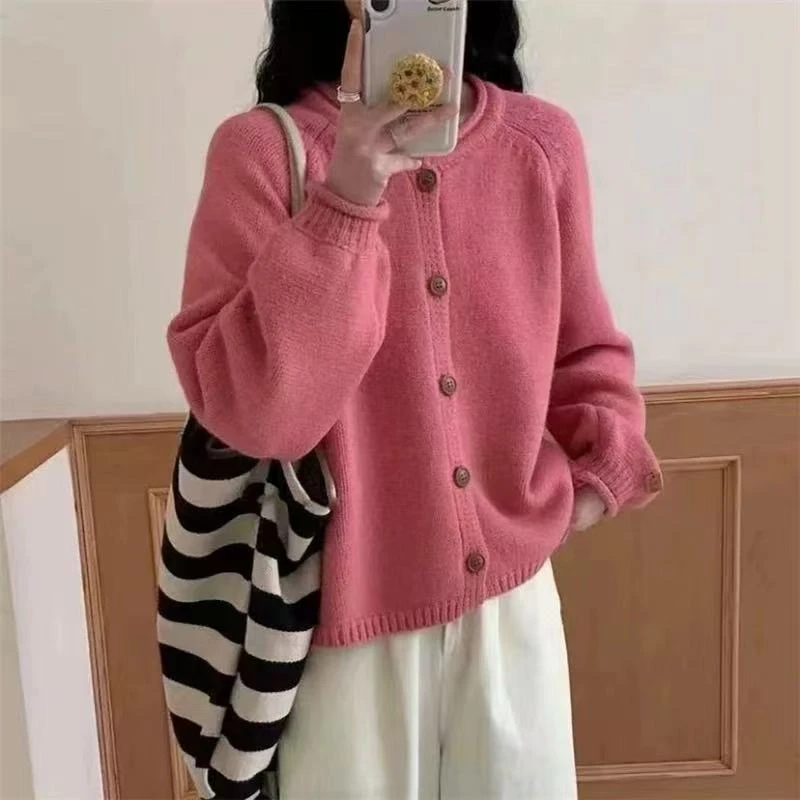 卷边设计感宽松毛衣外套新款慵懒风百搭针织开衫女1039