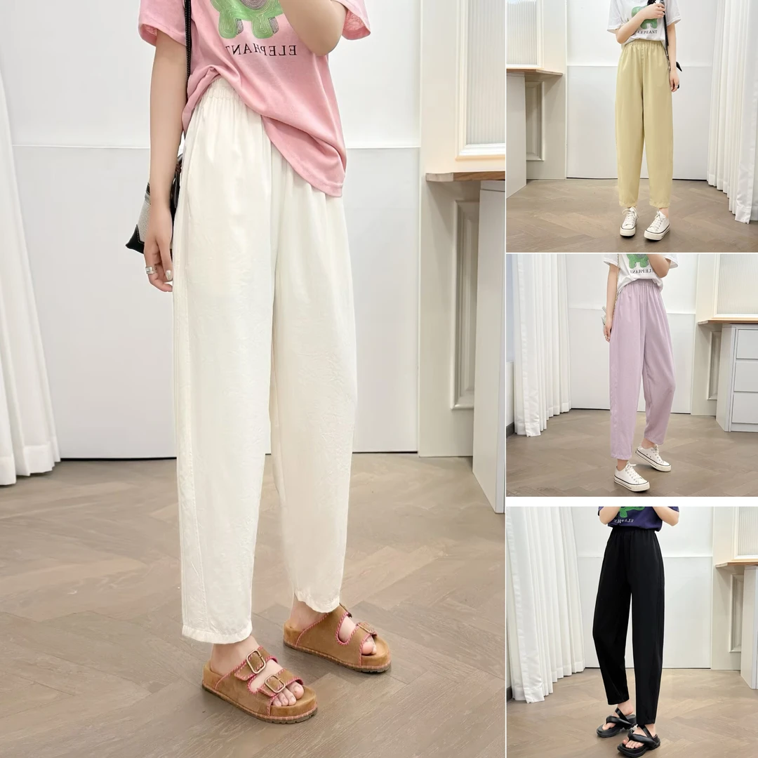 大码女装夏季薄款百搭休闲哈伦裤宽松显瘦垂感哈伦九分裤休闲裤女