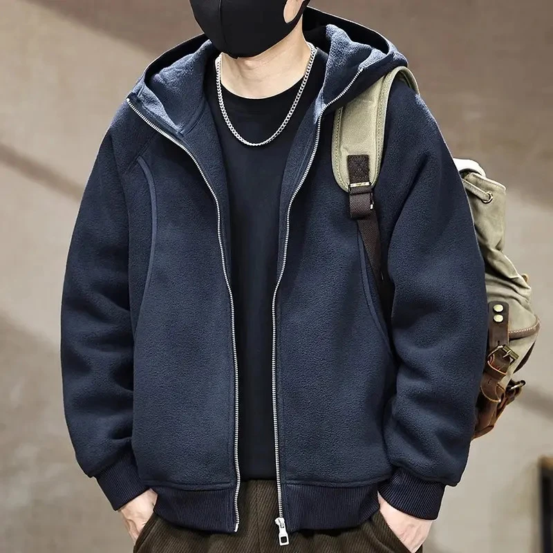 高端美式潮流摇粒绒连帽开衫外套男秋冬新款休闲2026保暖百搭夹克