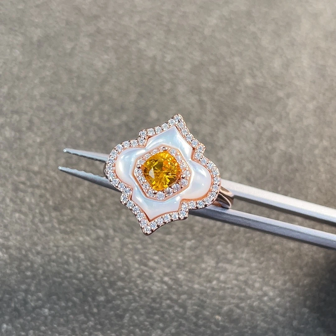 蓝宝石戒指银S925镀金镶嵌