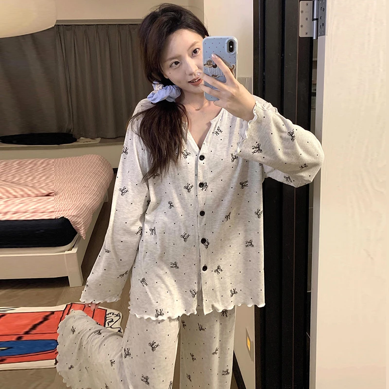 【莫代尔-带胸垫月子服】春夏季产前产后孕妇哺乳喂奶睡衣春秋甜美