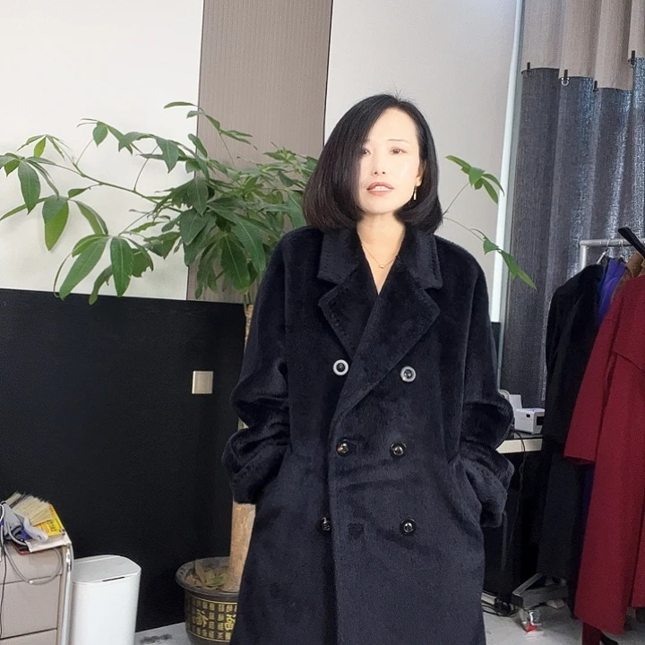 骆马绒山羊绒混纺M码短款