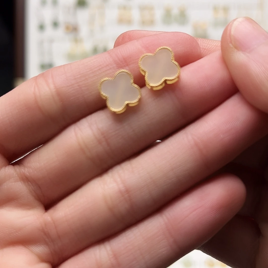 银S925镀金镶嵌和田玉耳饰