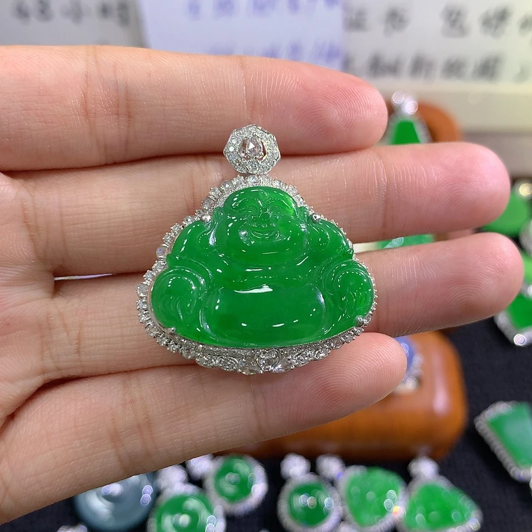 翡翠18K金镶嵌吊坠(不含链)佛公
