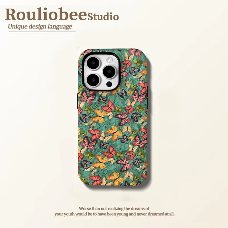 欧克里里满屏粉黄蝴蝶适用苹果16菲林手机壳华为P70vivo小米15opp