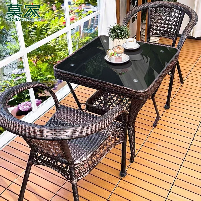 【莫家品牌】阳台编藤桌椅三件套休闲茶几露台一桌二椅室外庭院