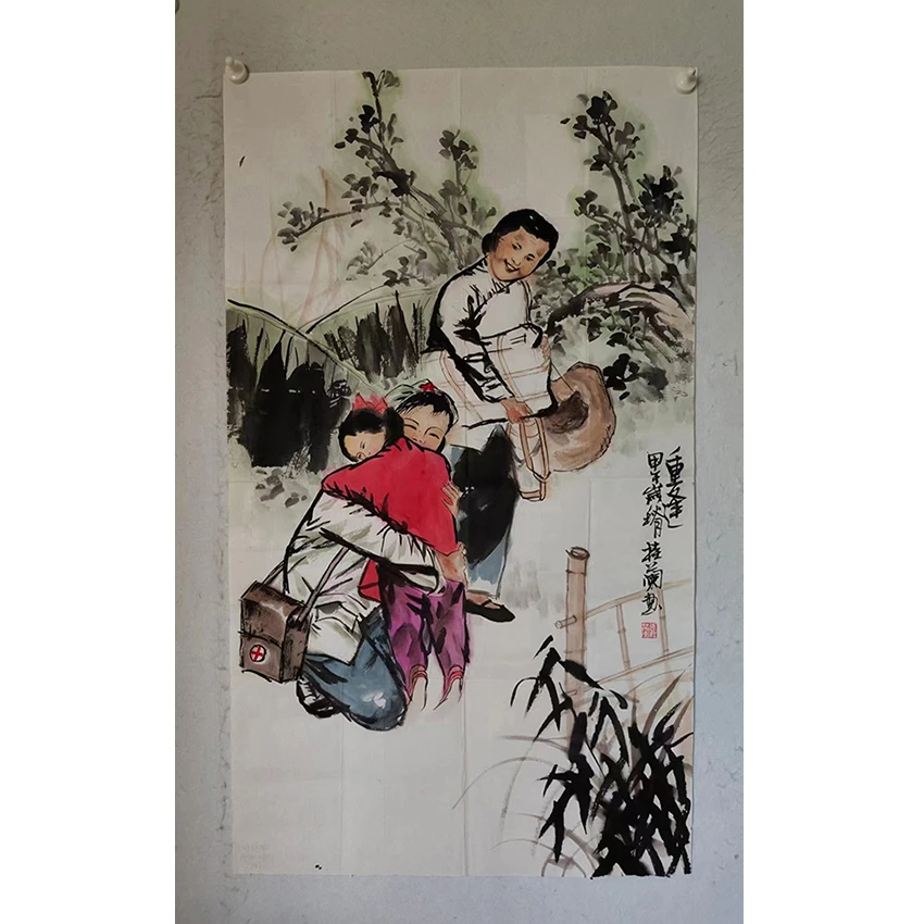 3317 多年前纯手绘老字画《人物》中堂  尺寸 113×68（背面有补丁）