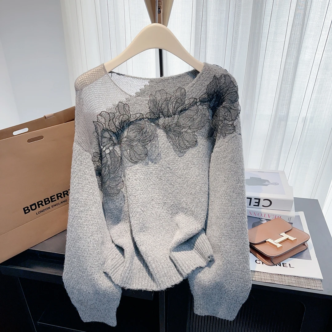 【无品牌溢价 同工艺质感】新款慵懒毛衣春春设计感蕾丝拼接甜美