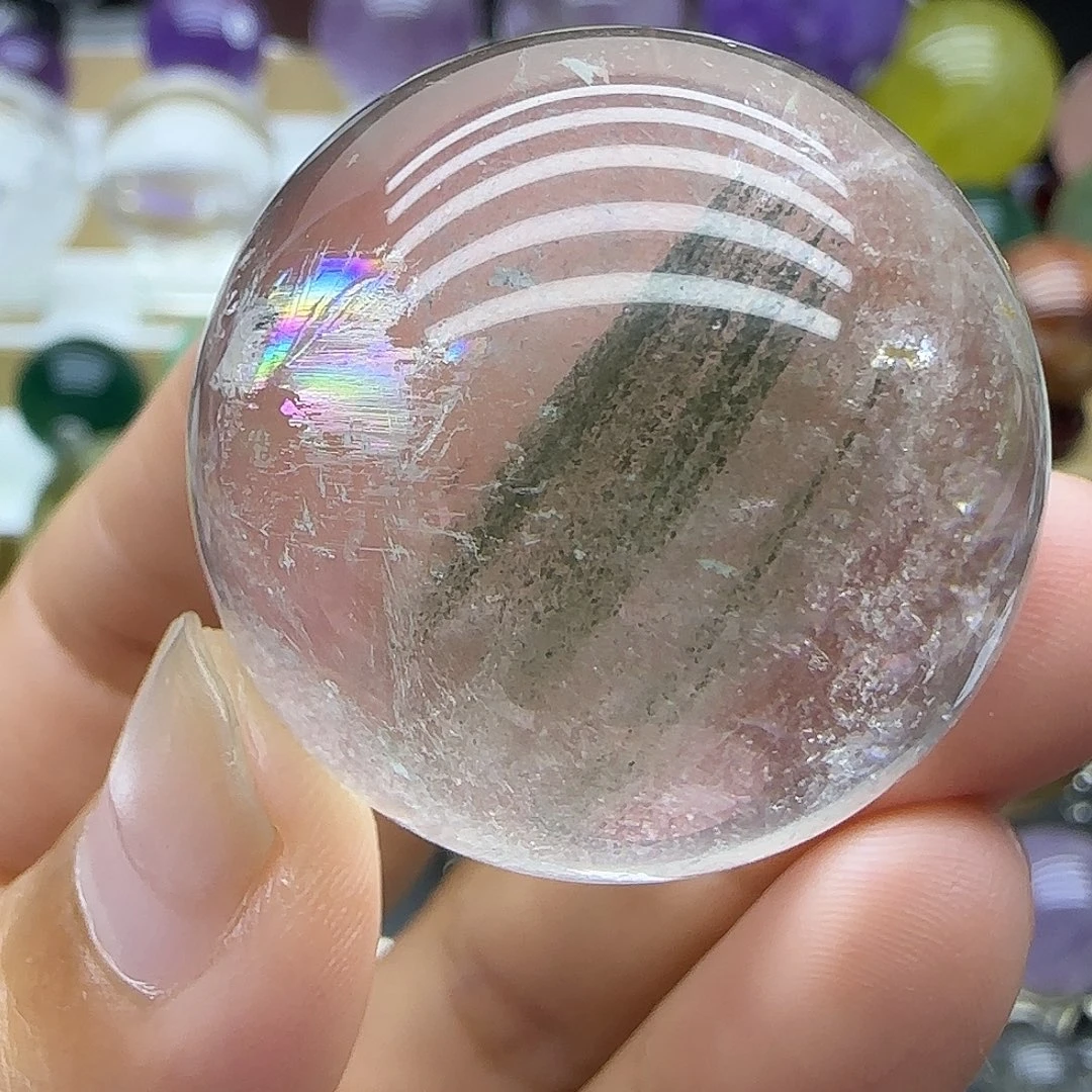 水晶未镶嵌珠宝半成品34.2nn绿幽灵 带彩虹