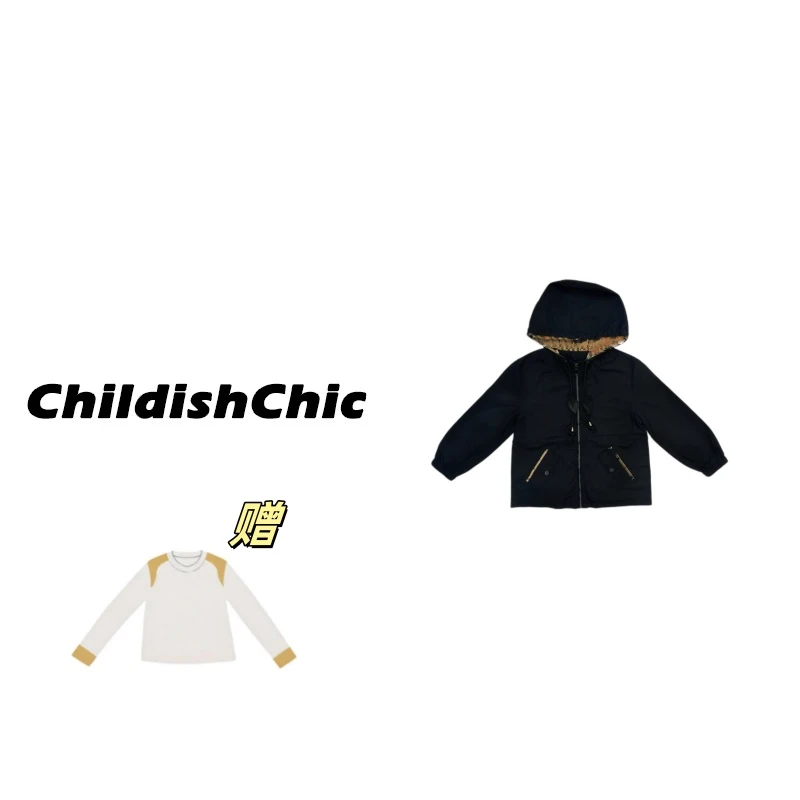 【ChildishChic高定童装】春季新款轻奢高定连帽冲锋衣时尚休闲风衣