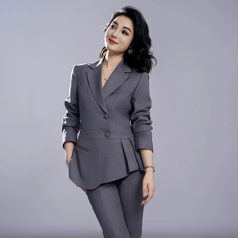 灰色时尚西装套装女气质高端职业装正装西服外套秋冬女神范