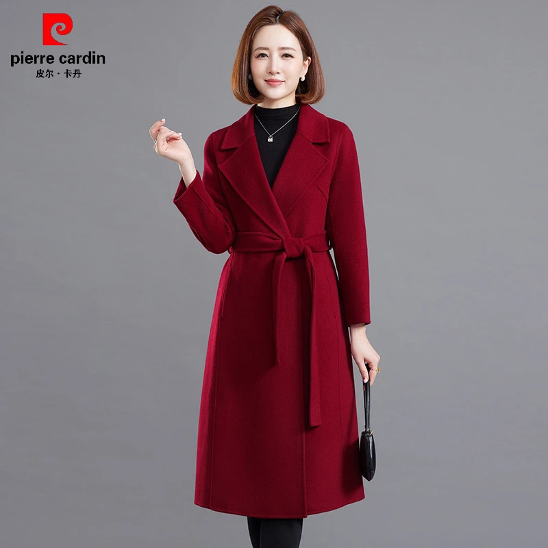 皮尔卡丹双面羊绒大衣女中长款过膝赫本风高端修身秋冬新款100%羊