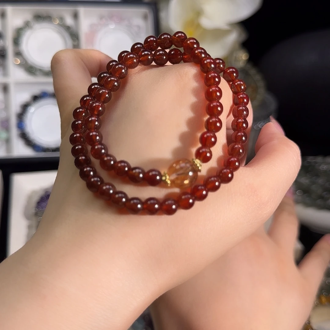 手链未镶嵌石榴石橙红石榴双圈