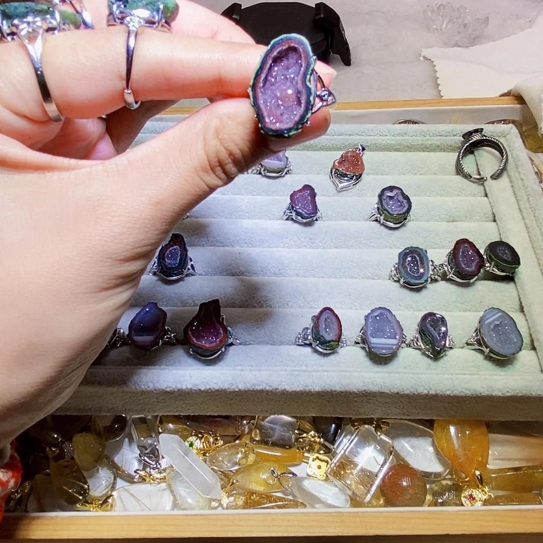 华***姐戒指银S925镶嵌烟晶