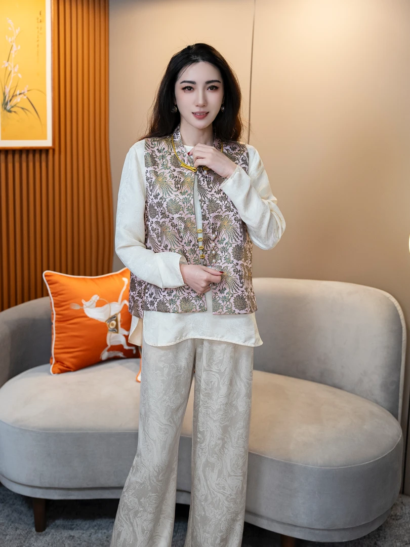 【锦丝凤影】新中式桑蚕丝醋酸织锦提花马甲HF-870060