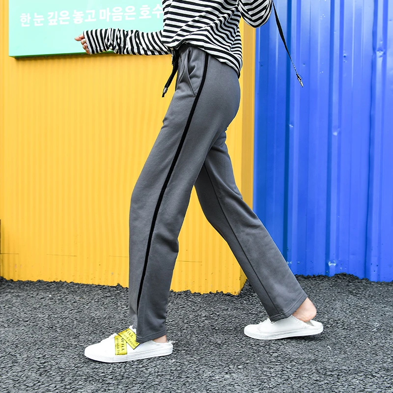 灰色卫裤女春秋高腰九分裤小个子阔腿直筒运动裤宽松大码休闲裤子