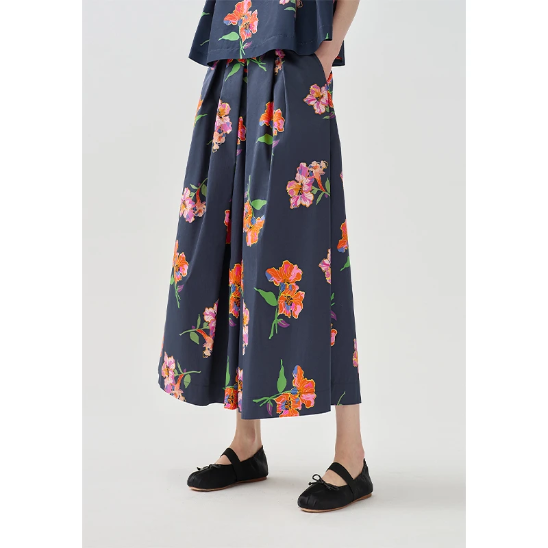 【南法假日】茶愫扶桑花印花工字褶A字量感裙裤2025夏新款KP0603D21