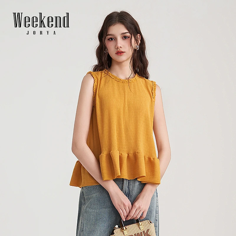 卓雅周末春季新款风波浪木耳边莫奈花园风A字法式上衣EJWEAM06