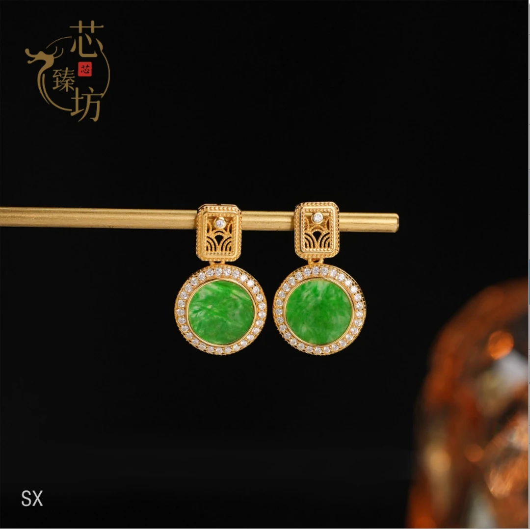 【欣欣推荐】缅甸A货翡翠满钻耳饰S925镶嵌银款 SX