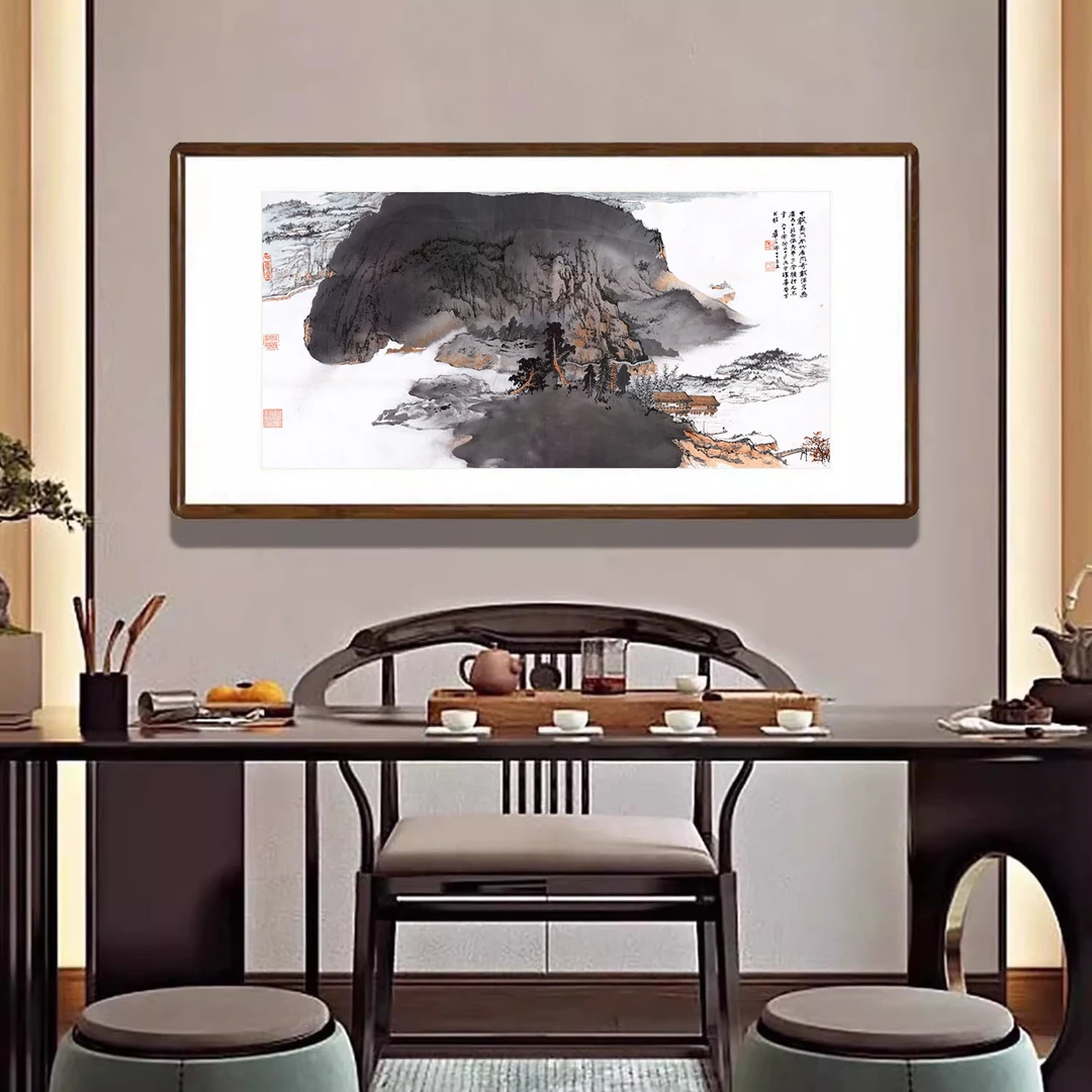 国画水竹居泼墨泼彩山水画新中式客厅背景墙装饰画办公室名人字画