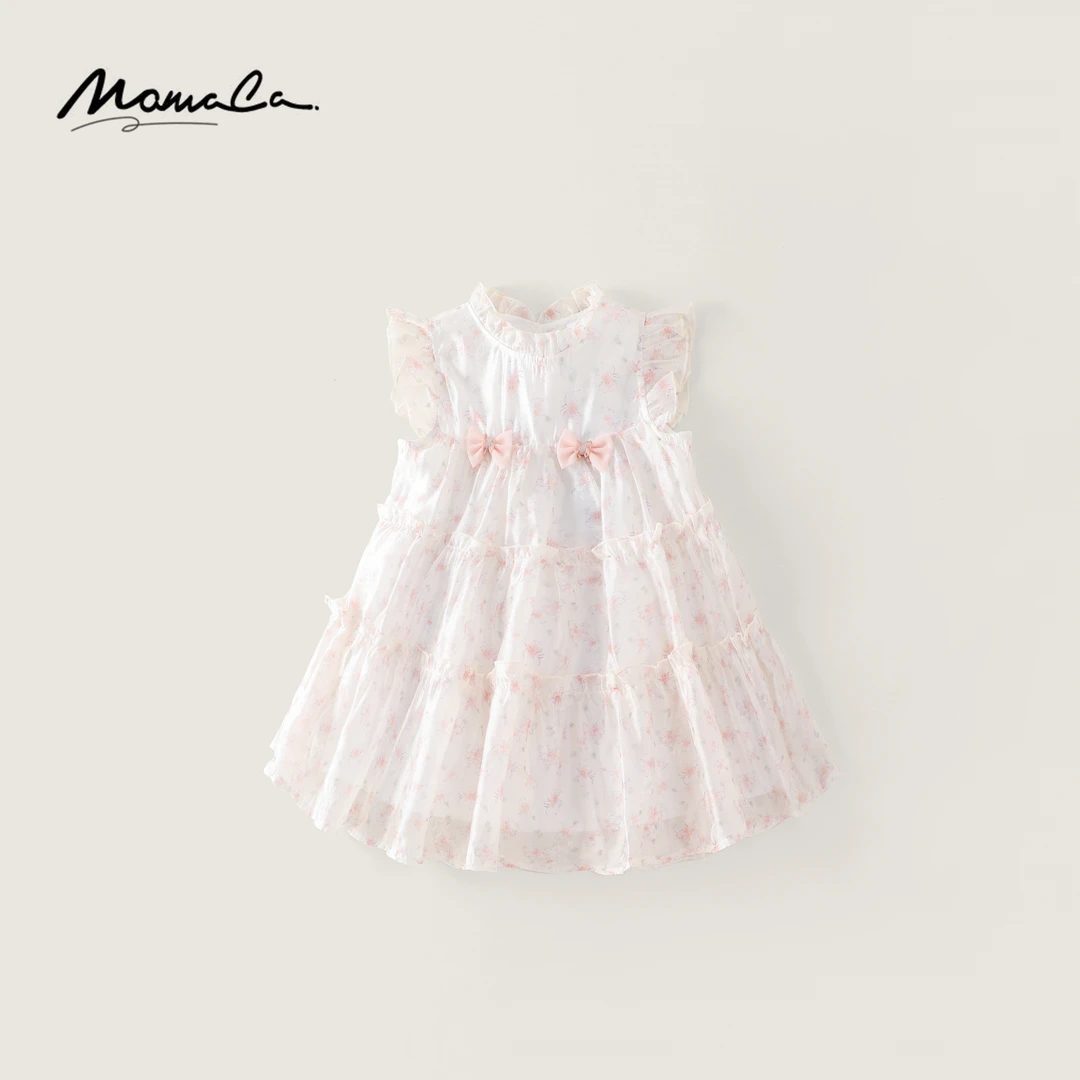 公主裙宝宝背带裙洋气MOMOCO夏季款女童甜美碎花蝴蝶结无袖连衣裙