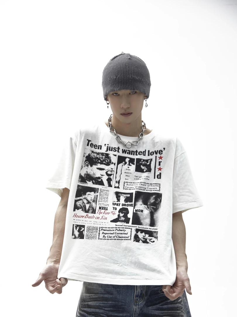 ASHDARK*夏季EDR忧郁的富二代高街美式复古短袖t恤vtg男女上衣潮