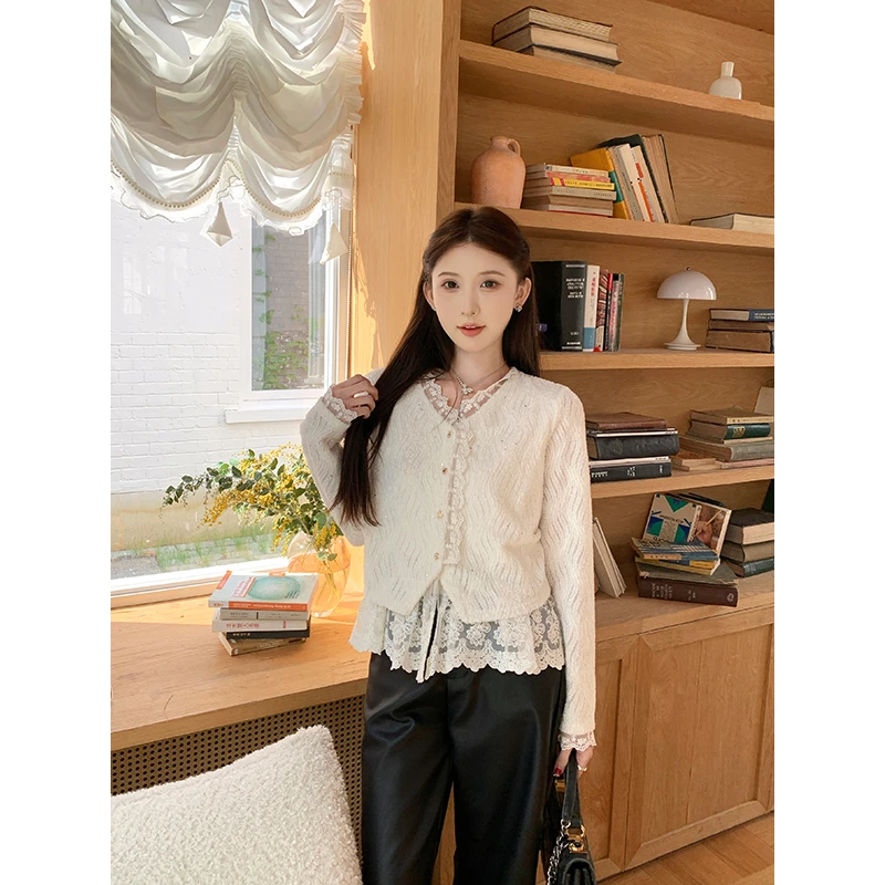 SHAOER【幸运日记】小众设计感打底衫冬蕾丝镂空上衣S725E20355