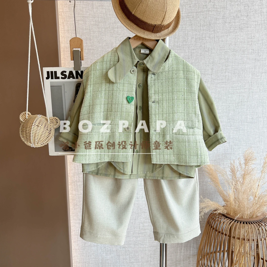 啵小爸【春日鸣奏曲】2025春季男童韩系休闲小香设计马甲三件套