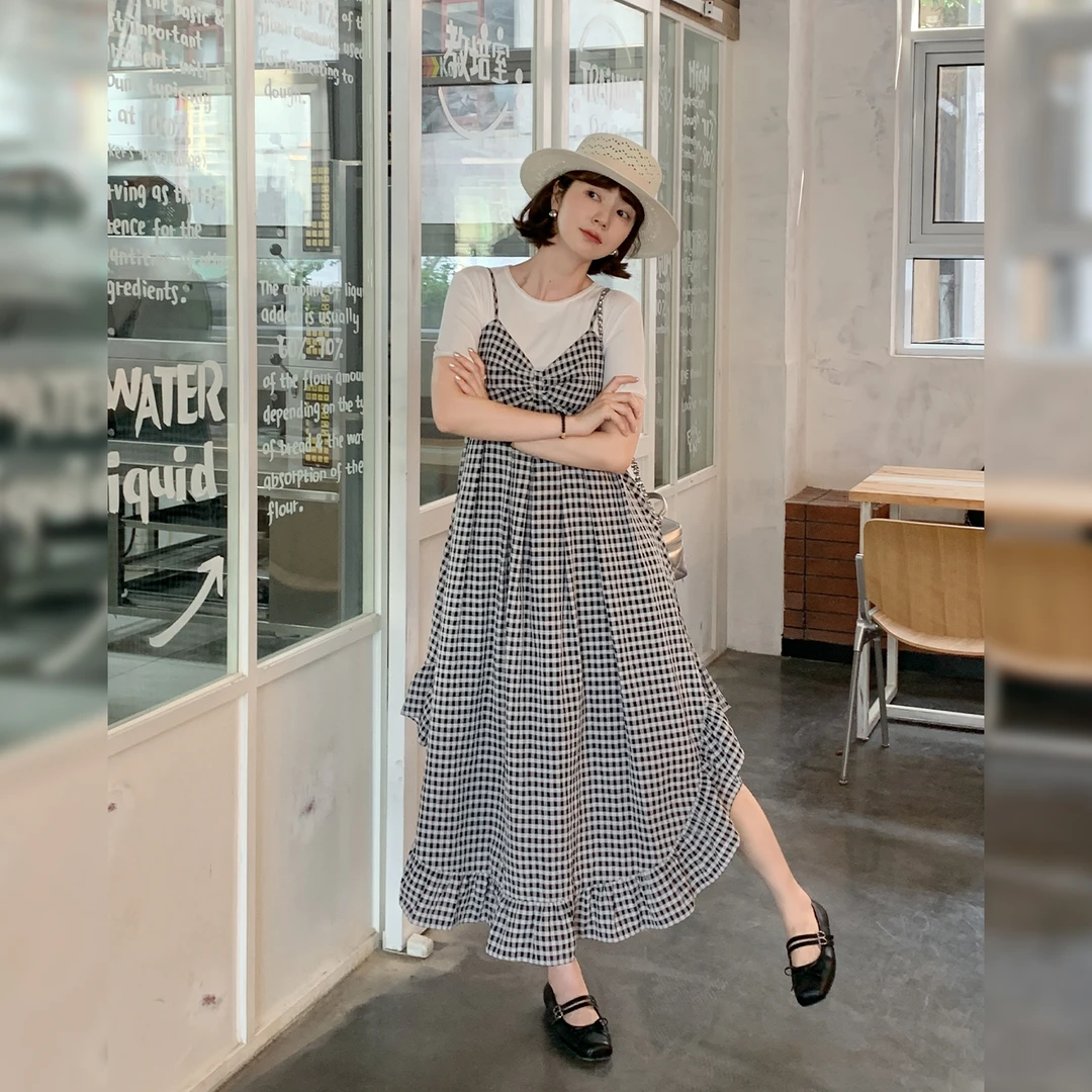 【现货】【流浪格纹】FS504L091黑白格连衣裙