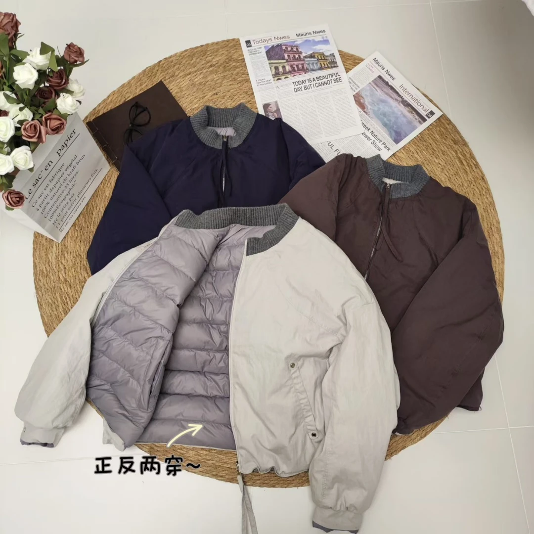 “心巴审美”夹克款双面穿领口拼接外套羽绒服