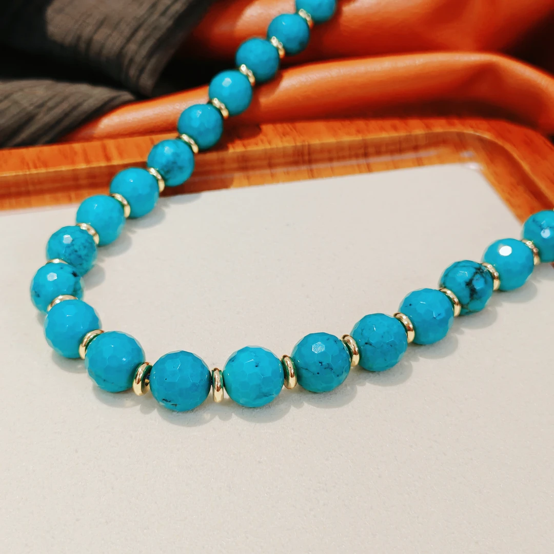 钛钢石英石项链 时尚百搭复古气质素款国风蓝色珠珠项链XL544