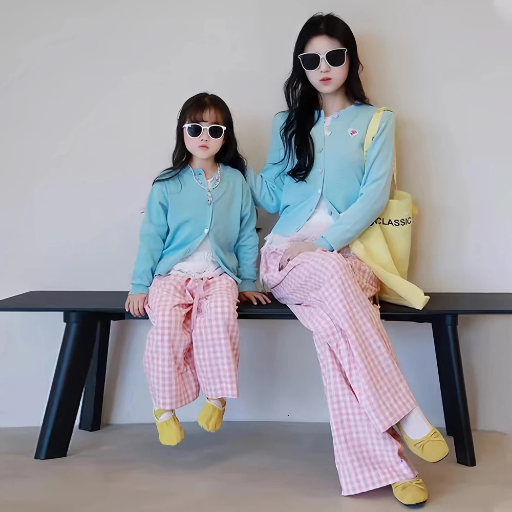 2025春秋季女童甜美气质百搭时髦洋气儿童毛衣修身针织开衫亲子装