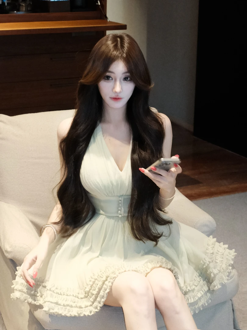 WW定制「清野绿荷」时尚百搭夏季收腰臀围显瘦轻奢小众设计感连衣裙