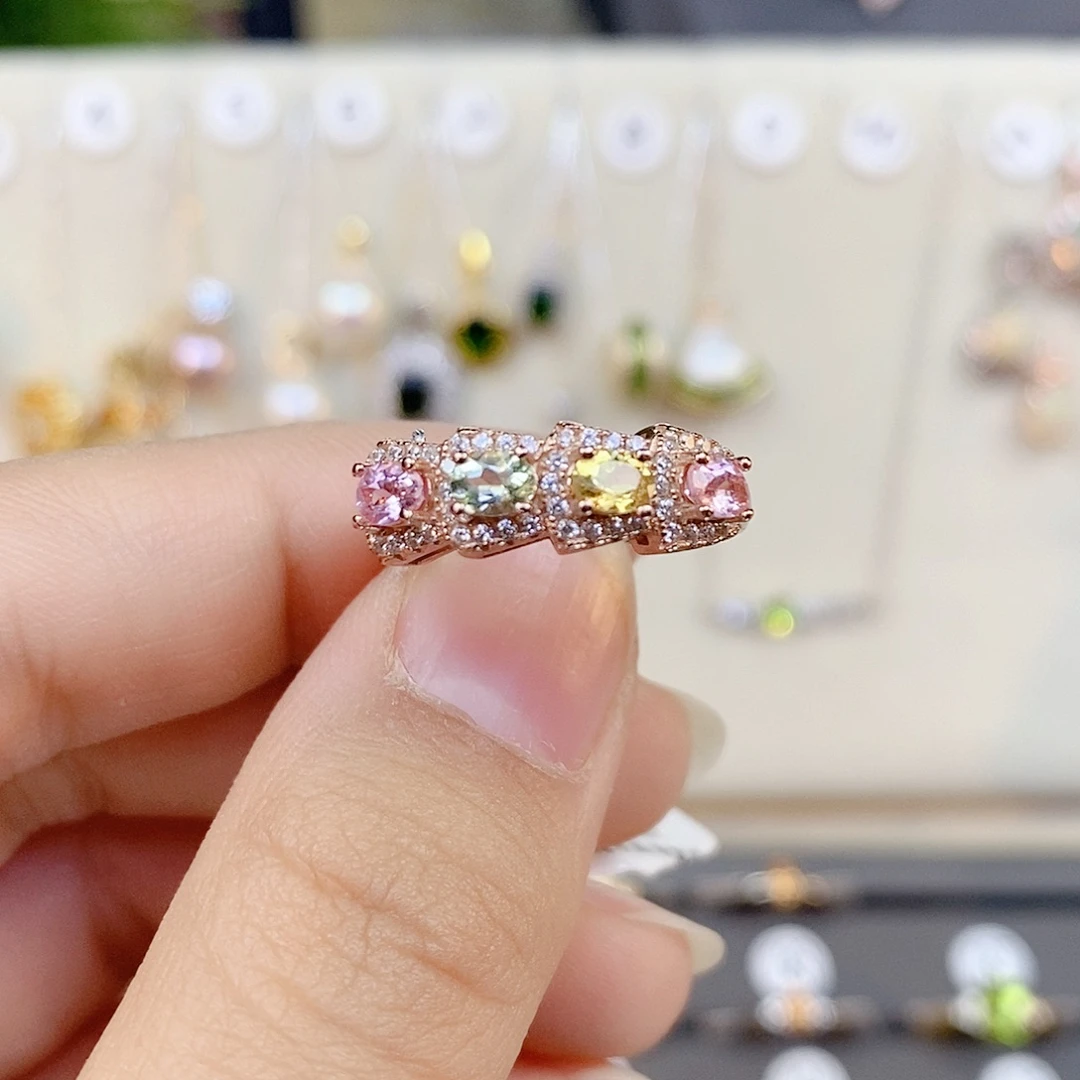 银S925镶嵌戒指碧玺