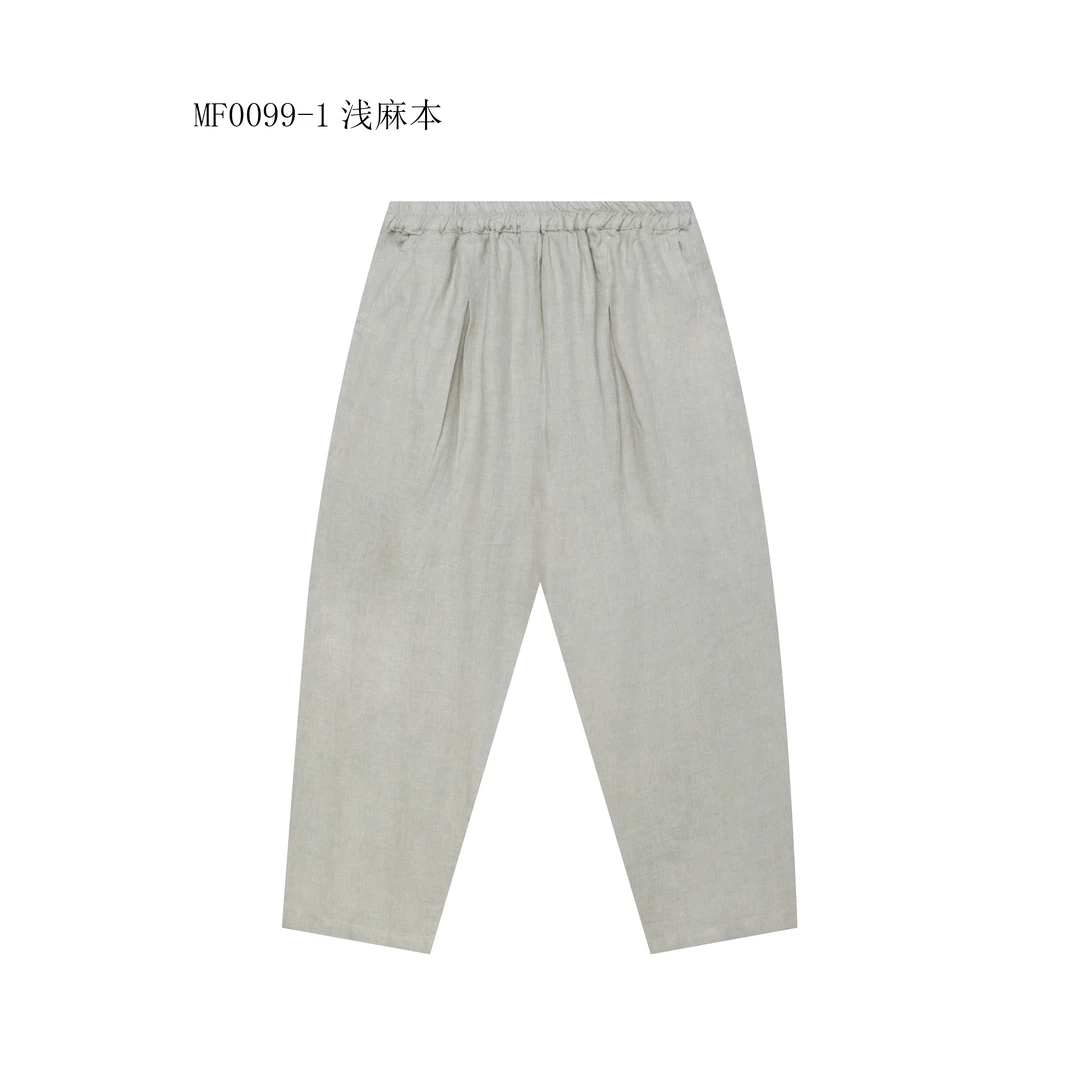 【麻訪家】MF0099-1浅麻本文艺复古松紧腰百搭显瘦休闲哈伦裤