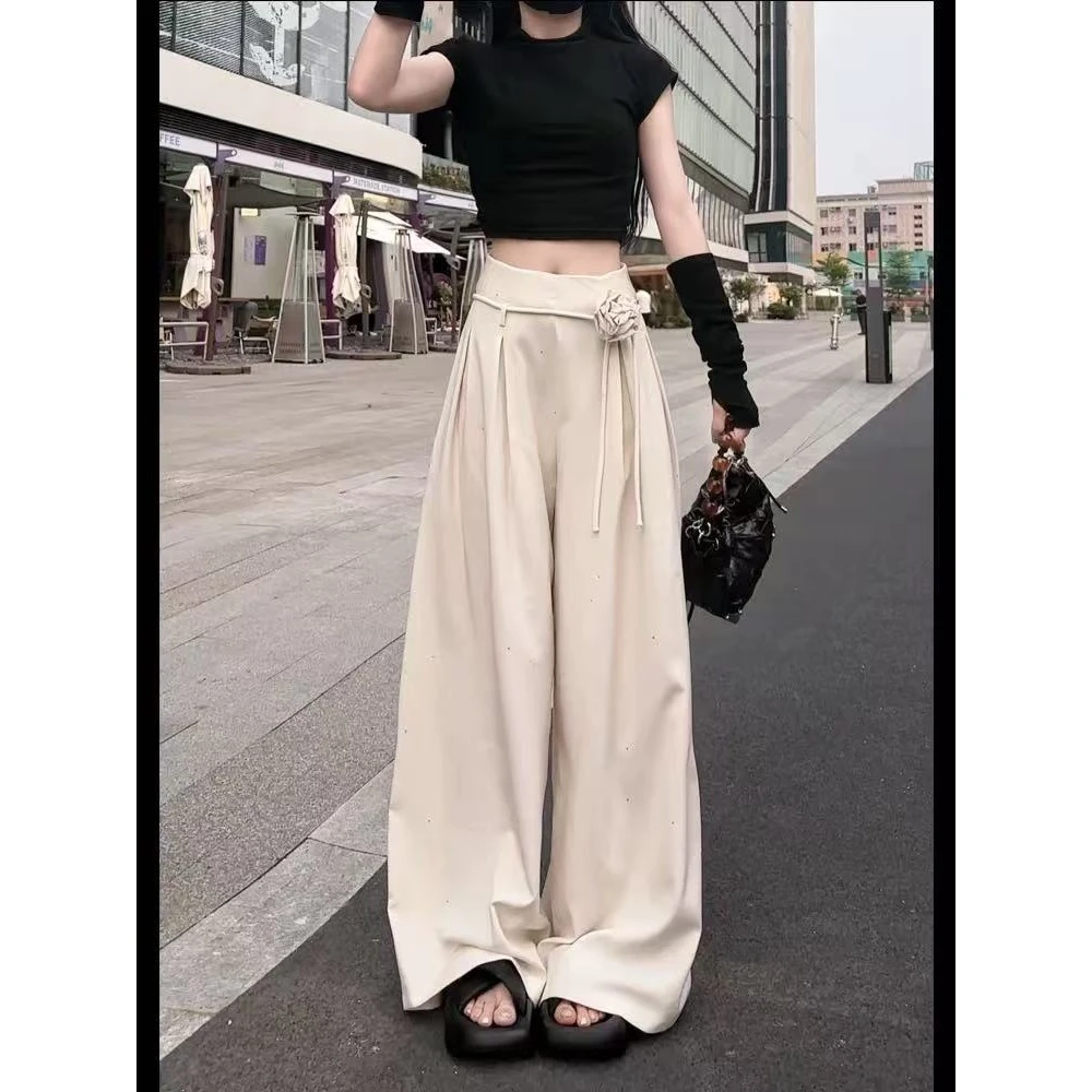 【晨浠定制】新款时尚气质显瘦腰系带玫瑰星空阔腿裤24018