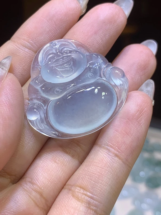 缅甸天然翡翠A货,高冰佛公气质精美长度卡31的大冰佛这价格少有啦