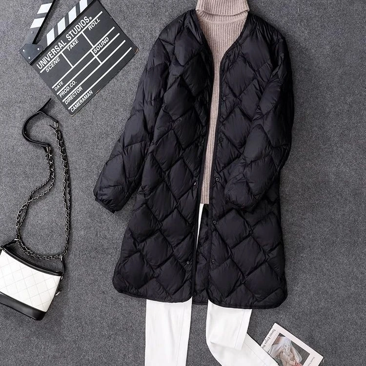 中长款无领轻薄羽绒服羽绒新款内胆女中长款大衣薄款鸭绒外套秋冬