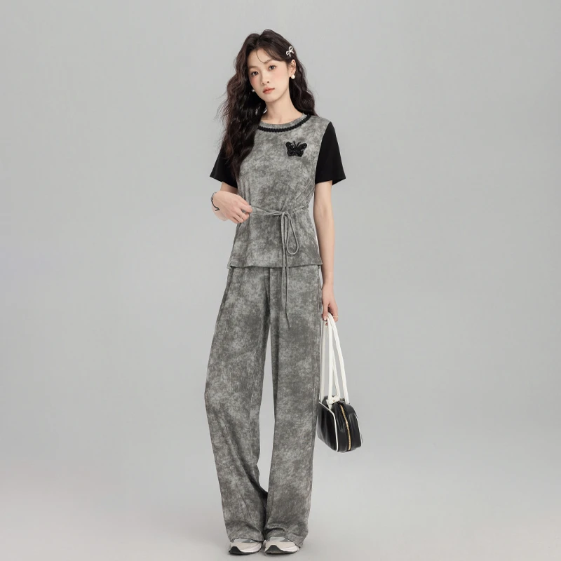 短袖休闲时尚套装女夏季显瘦气质高级感运动阔腿裤两件套洋气