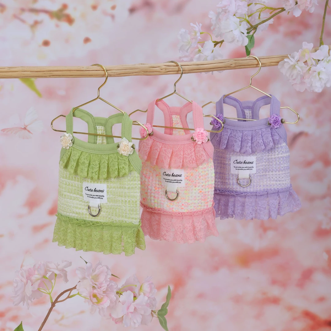 秋季薄款透气吊带裙清新可爱猫咪衣服狗狗衣服可牵引比熊泰迪