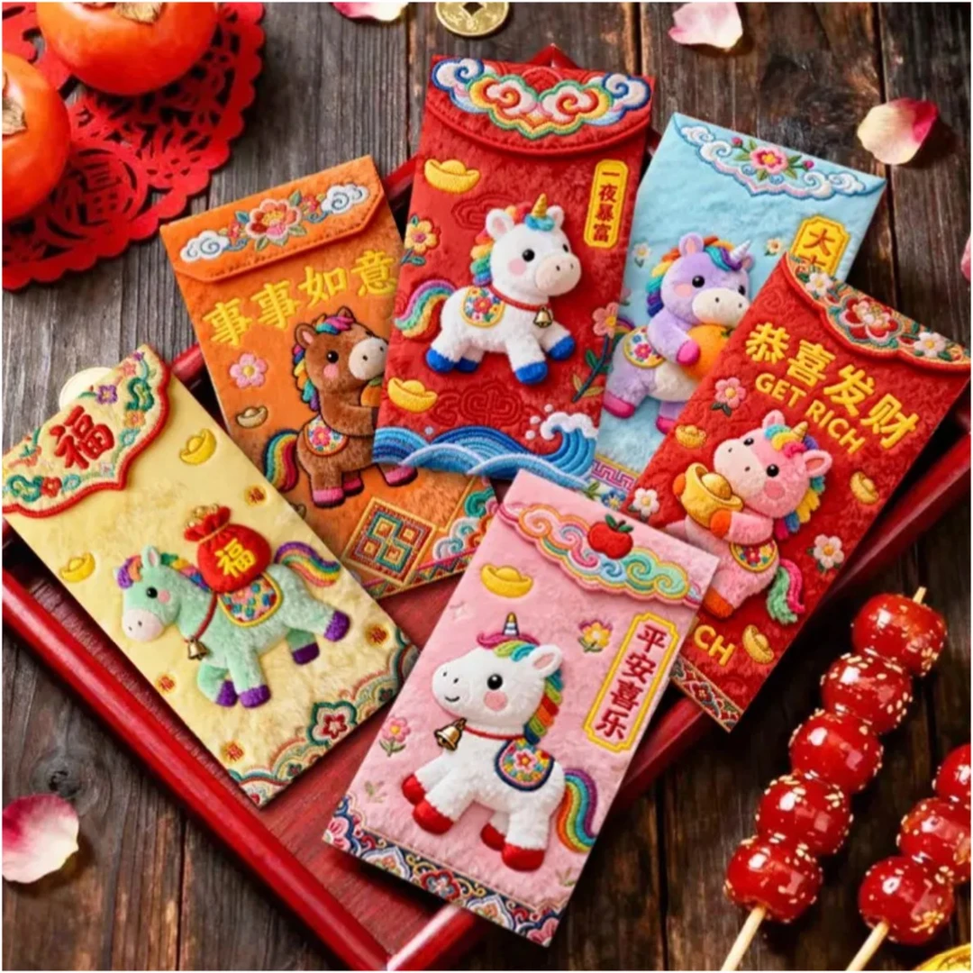 爆款2026马年卡通创意刺绣春节压岁红包