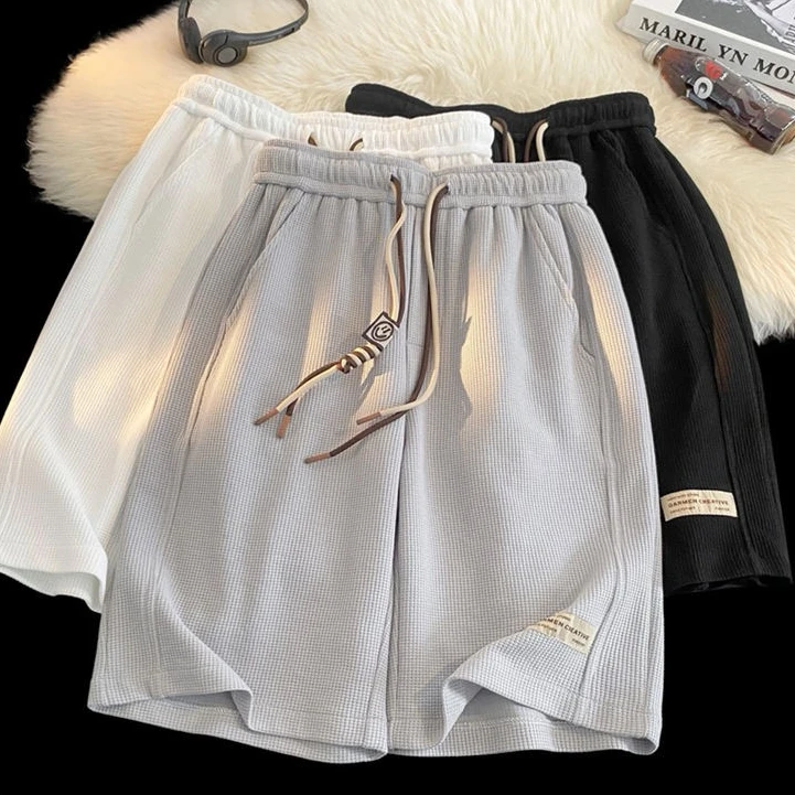 夏季新款美式华夫格短裤子男休闲百搭运动跑步五分中裤外穿ins潮